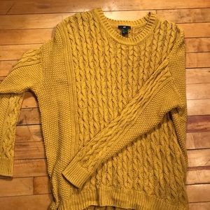 Oversized mustard yellow cable knit sweater
